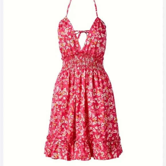 NWT Pink Floral Backless Sleeveless Flouncy Springtime Dress Size Medium - Picture 1 of 7